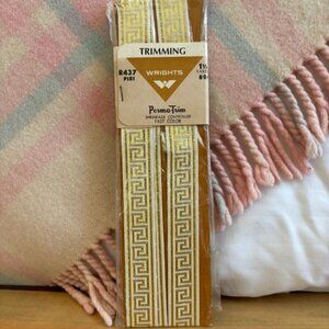NOS Gold and White Greek Key Jacquard Woven Ribbon Trim by Wrights.